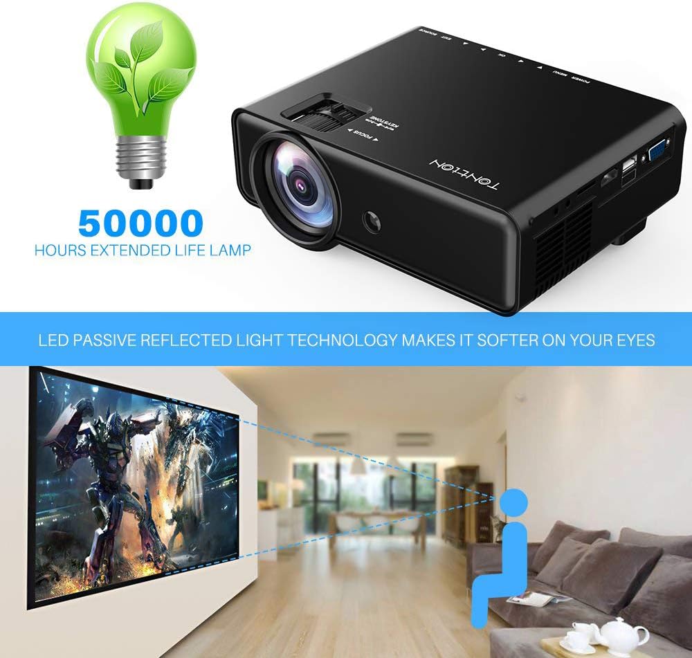 Video Projector with HDMI Cable, Support 1080P/TV/VGA/USB/AV/Laptop/Phone L275897