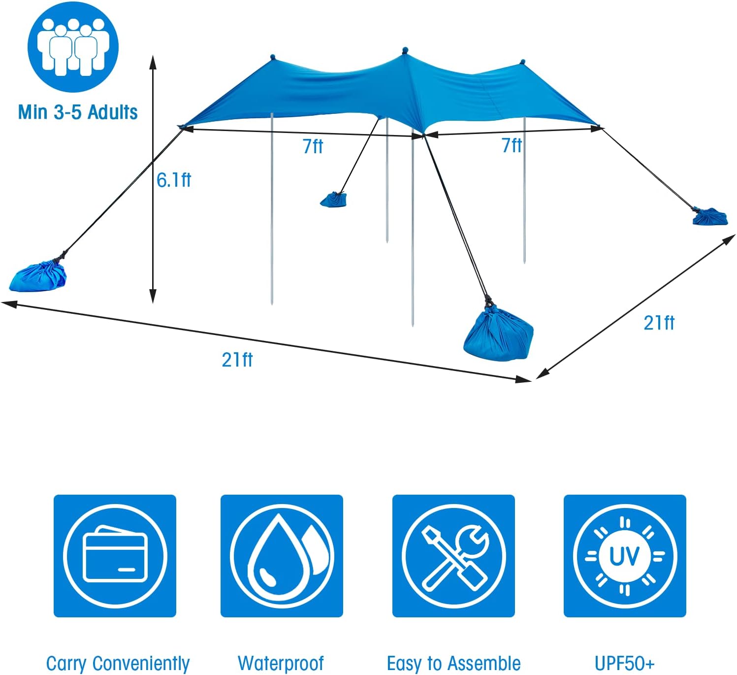 6 x 6 FT UPF50+ Pop Up Beach Tent with Carry Bag D13300