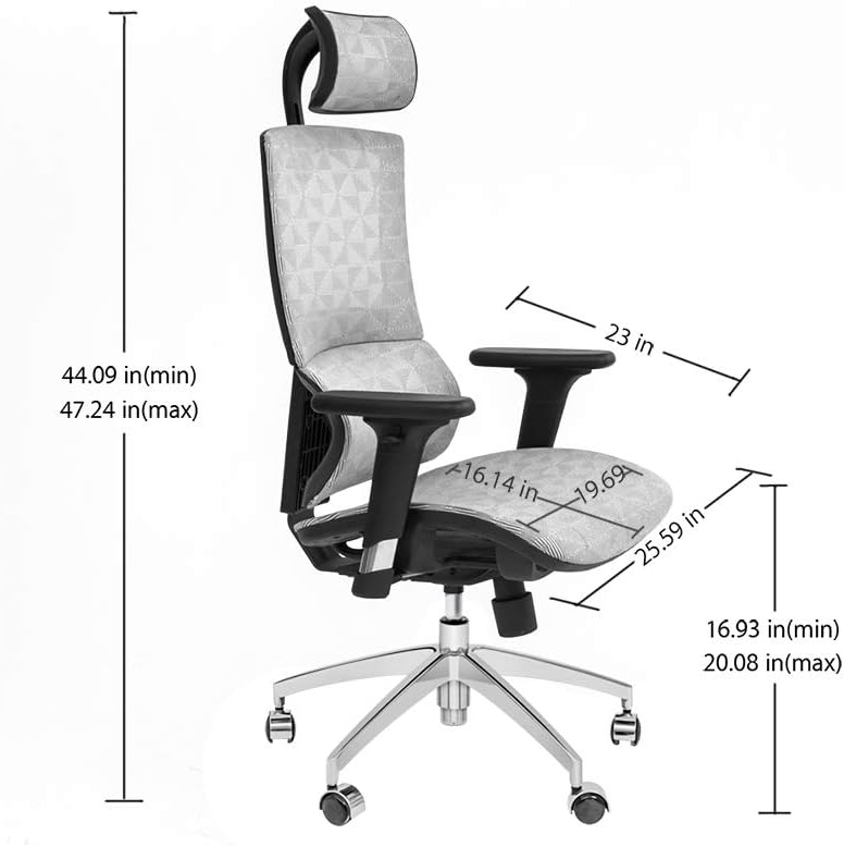 Grey High Back Mesh Executive Office Chair with Adjustable Headrest and Armrest J49094