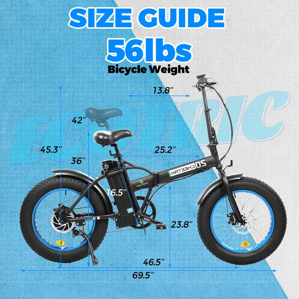 500 W Electric Bike 20" Fat Tire Folding Electric Bicycle 36 V 12.5 AH Removable Battery O987