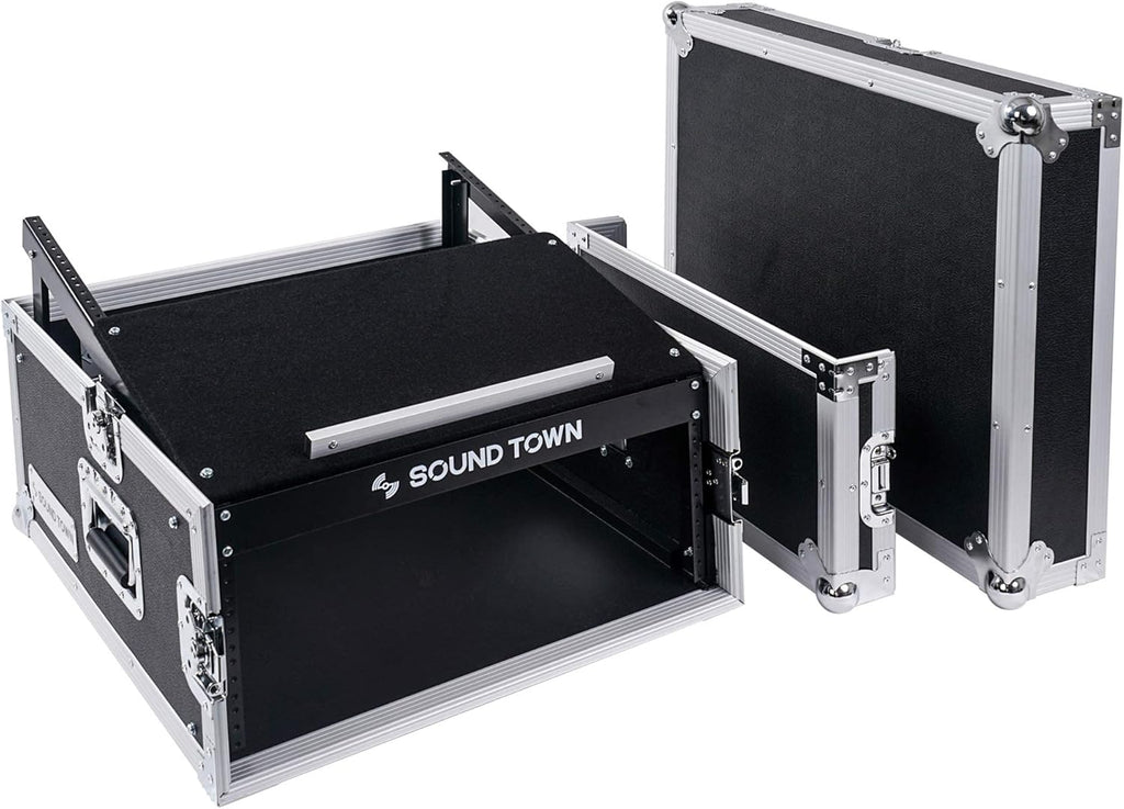 4U PA DJ Rack Road Case with 11U Slant Mixer Top, 20’’ Rackable Depth, 4-Space Size J523