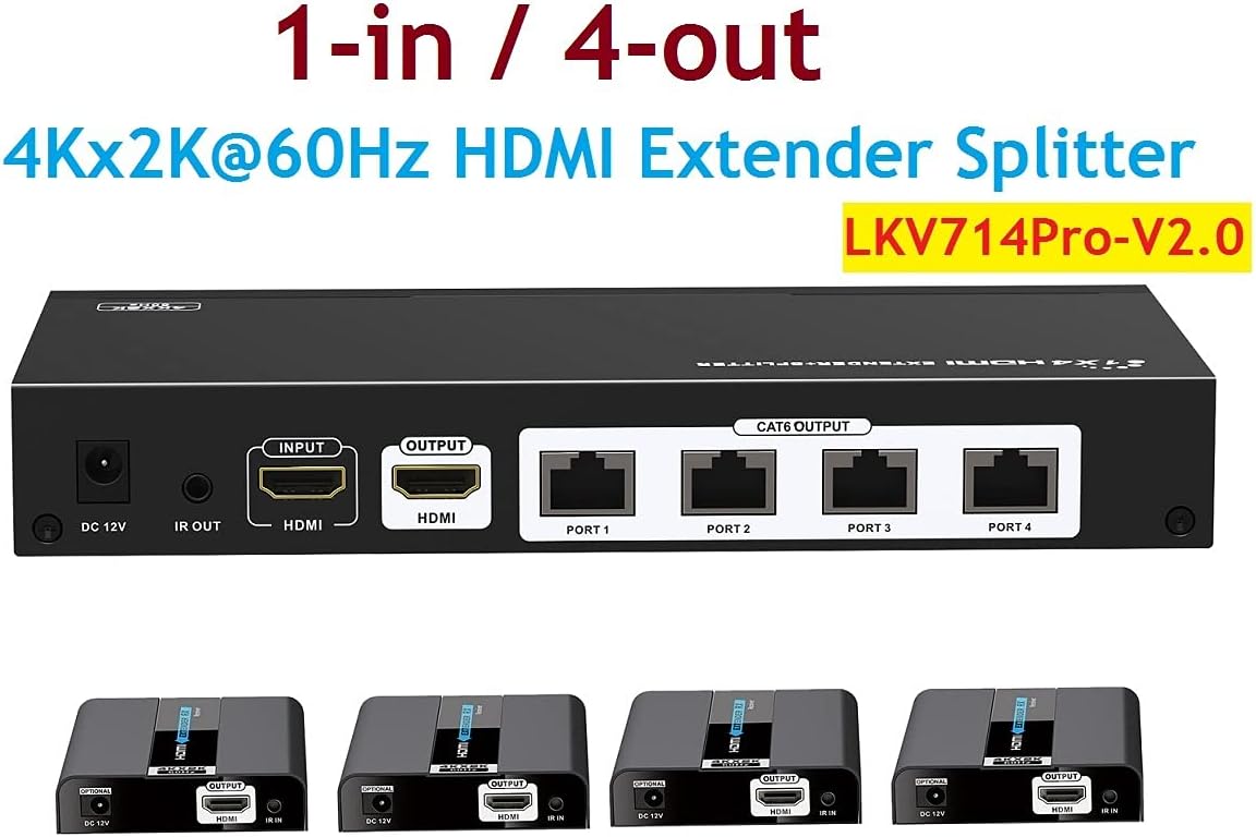 1x4 HDMI POE Extender Splitter Converter with HDMI Loop-Out Over CAT6/6a/7 V379219