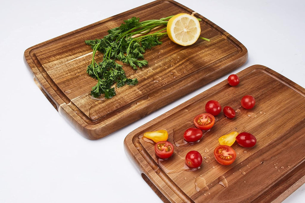 Acacia Wood Cutting Board Set of 2 with Juice Groove Q207936
