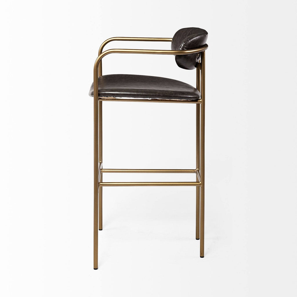Brown Faux Leather Seat Gold Metal Bar Stool K494665