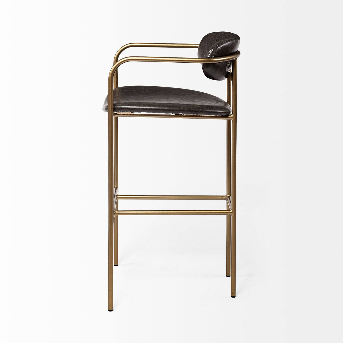 Brown Faux Leather Seat Gold Metal Bar Stool K494665