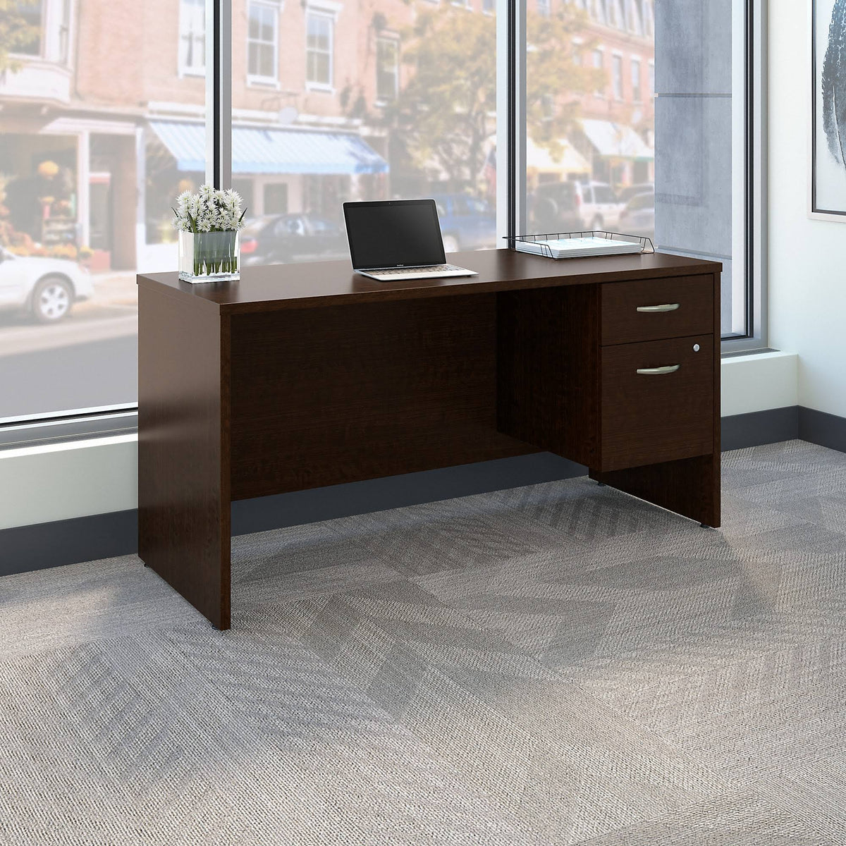 Mocha Cherry Office Desk with Pedestal P29851