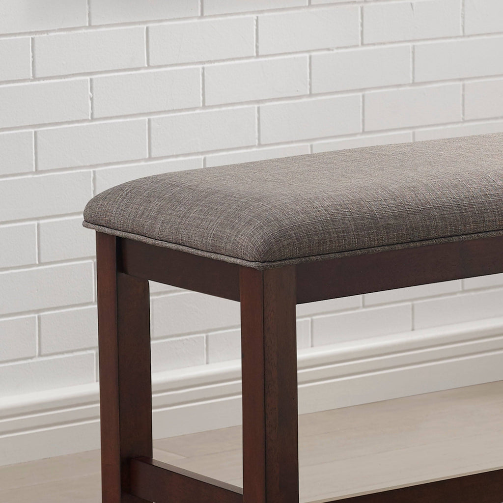 Counter Height Dining Bench Brown Cherry Dark Grey Fabric H69978
