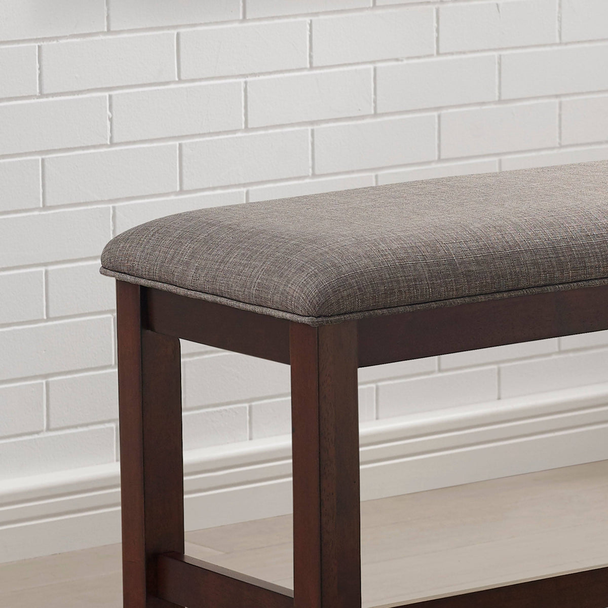 Counter Height Dining Bench Brown Cherry Dark Grey Fabric H69978