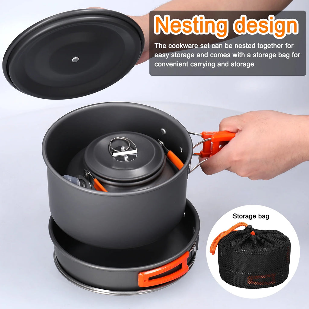 Aluminum Alloy Camping Cookware Set with Pot Frying Pan Kettle Cups N327