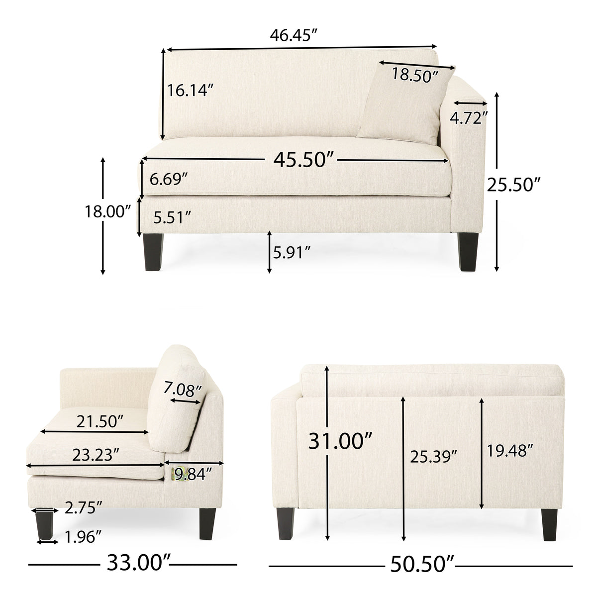 Beige and Dark Brown Fabric 4 Seater Sofa with Accent Throw Pillow Y485