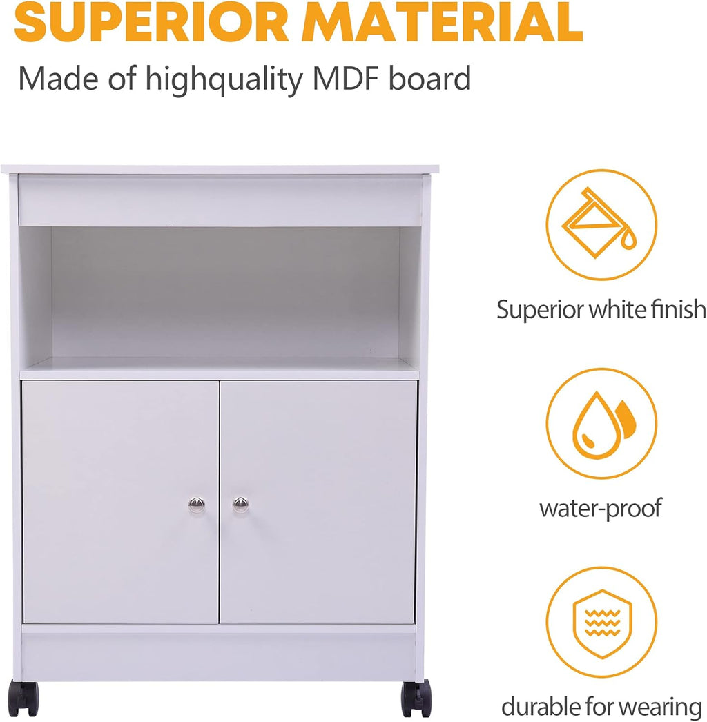White Pack of 2 Microwave Kitchen Cart with Storage U7882