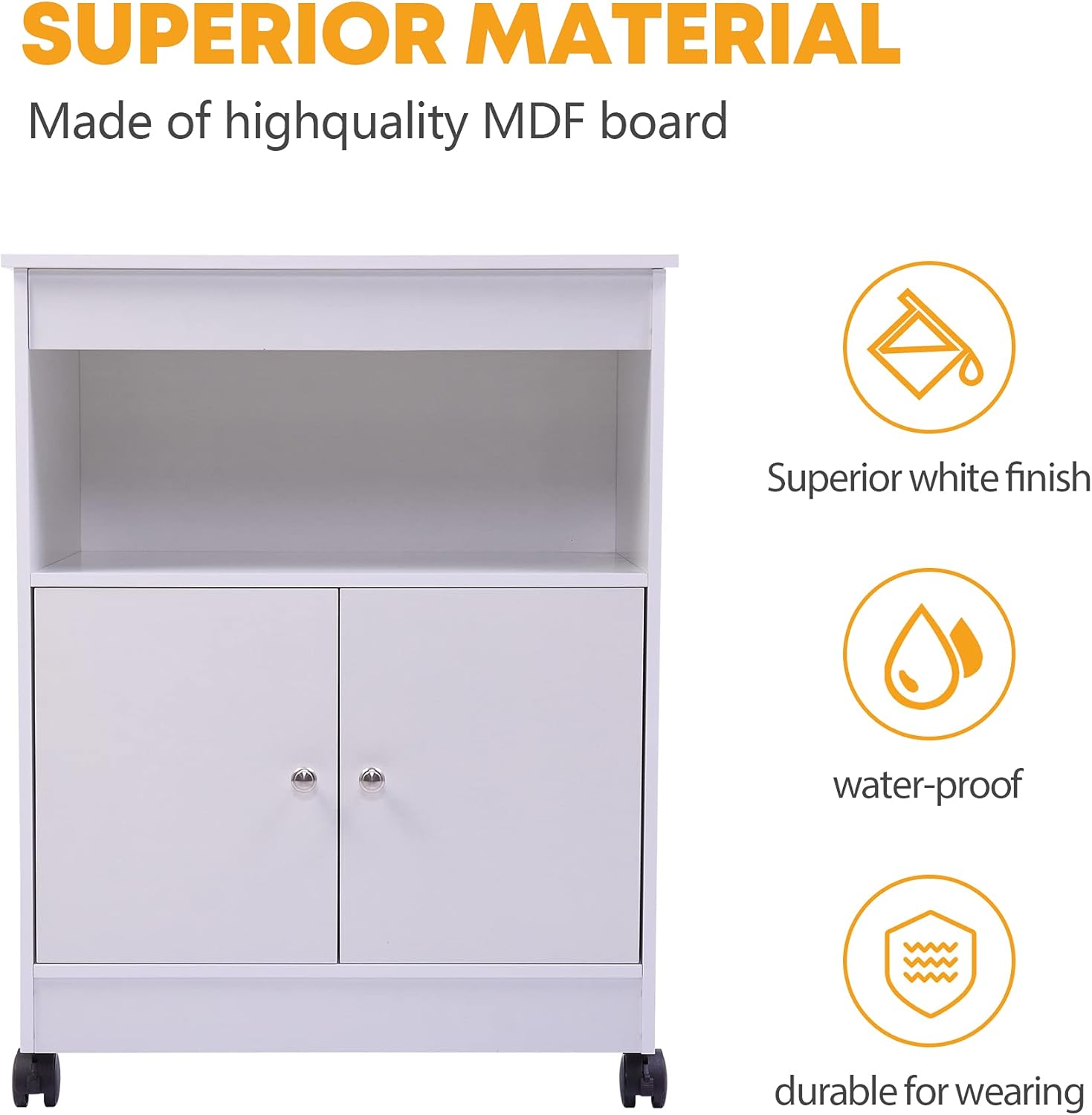 White Pack of 2 Microwave Kitchen Cart with Storage U7882