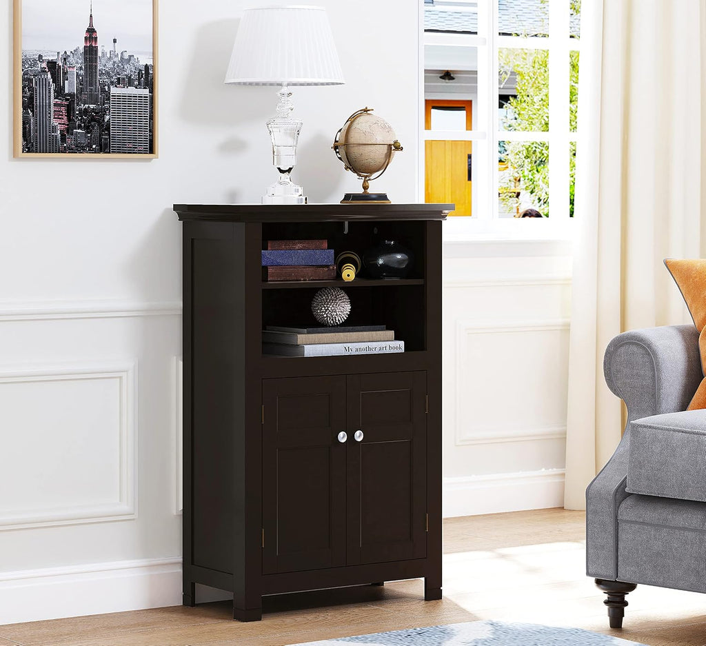 White Freestanding Bathroom Cabinet with Doors and Adjustable Shelf J959894