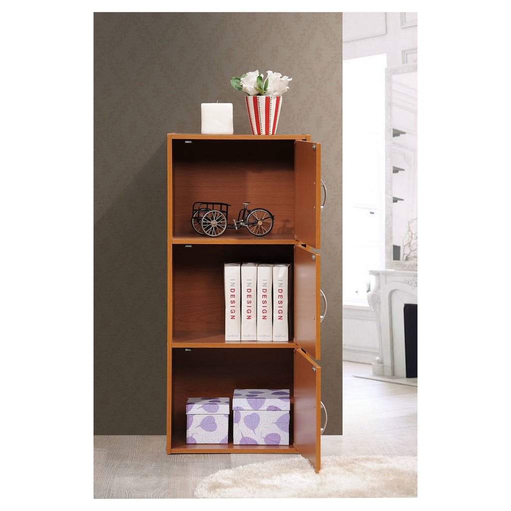 Cherry 3 Shelf 3 Door Bookcase W8019