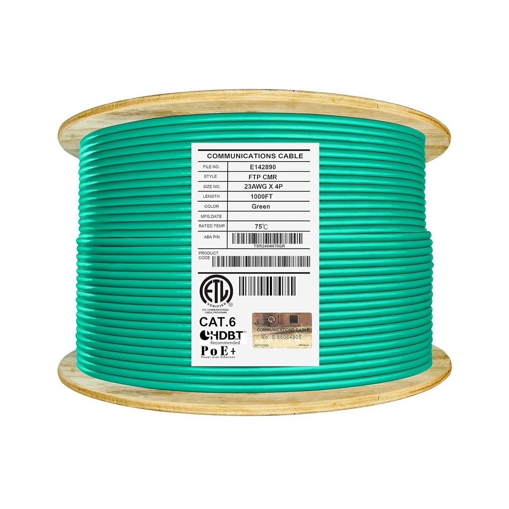 Cat6 Shielded Riser 1000ft F/UTP 23AWG Solid Bare Copper 550MHz Bulk Ethernet Cable Reel White Q9948