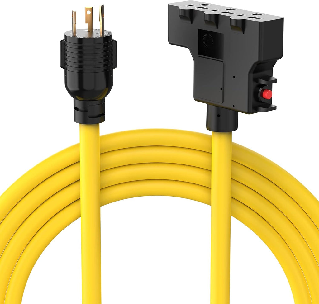 NEMA L14-30P to Four 5-20R 30A 125/250 Volt 7000 Watts 4 Prong 10 Gauge Flat Generator Cable with Protector Breaker Pack of 2 L5863