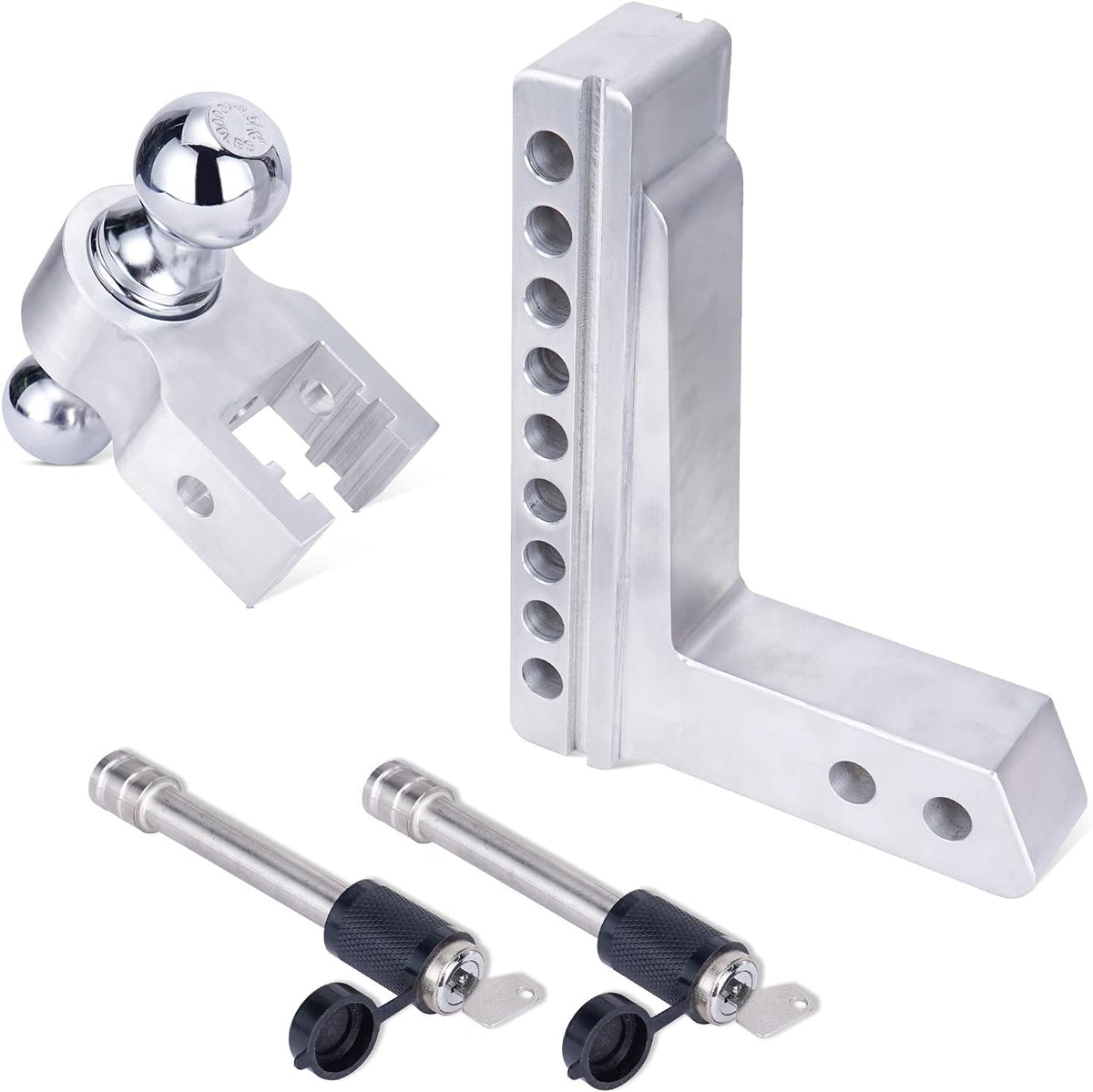 Adjustable Trailer Hitch Ball Mount, 2-Inch Receiver, 6-Inch Drop, 6-Inch Rise, Dual Towing Balls with Double Pin Key Locks Y359232