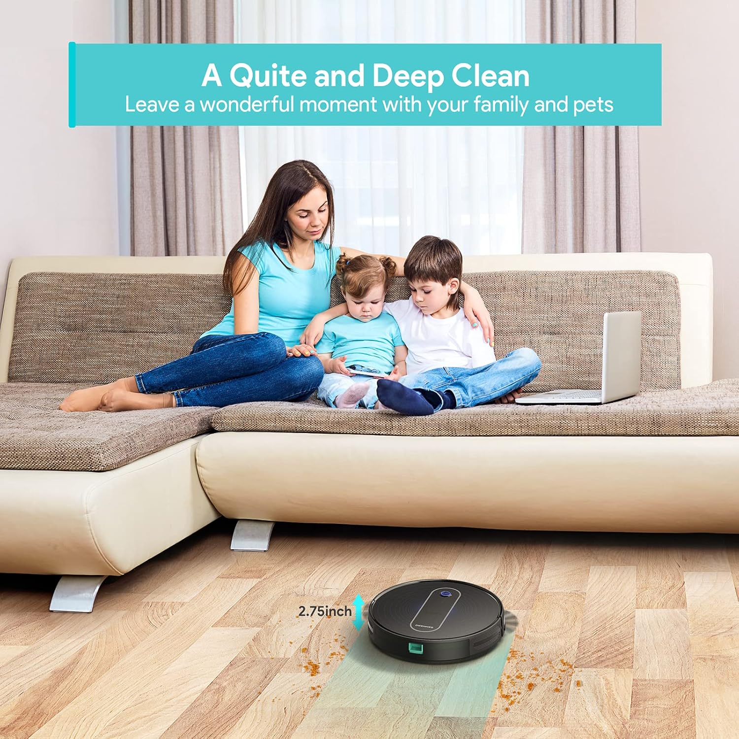 Robot Vacuum 2000PA Suction 120Mins Runtime 6 Cleaning Mode A172292