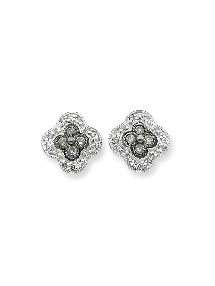 Black and White Diamond Sterling Silver Post Earrings I29408
