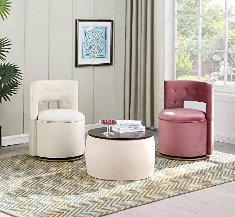 Round Velvet Ottoman with Wooden Lid H40862