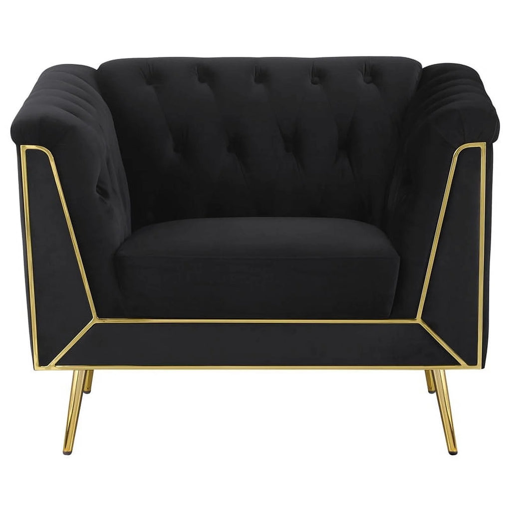 3-piece Fabric Tuxedo Arm Tufted Back Set in Black T599987