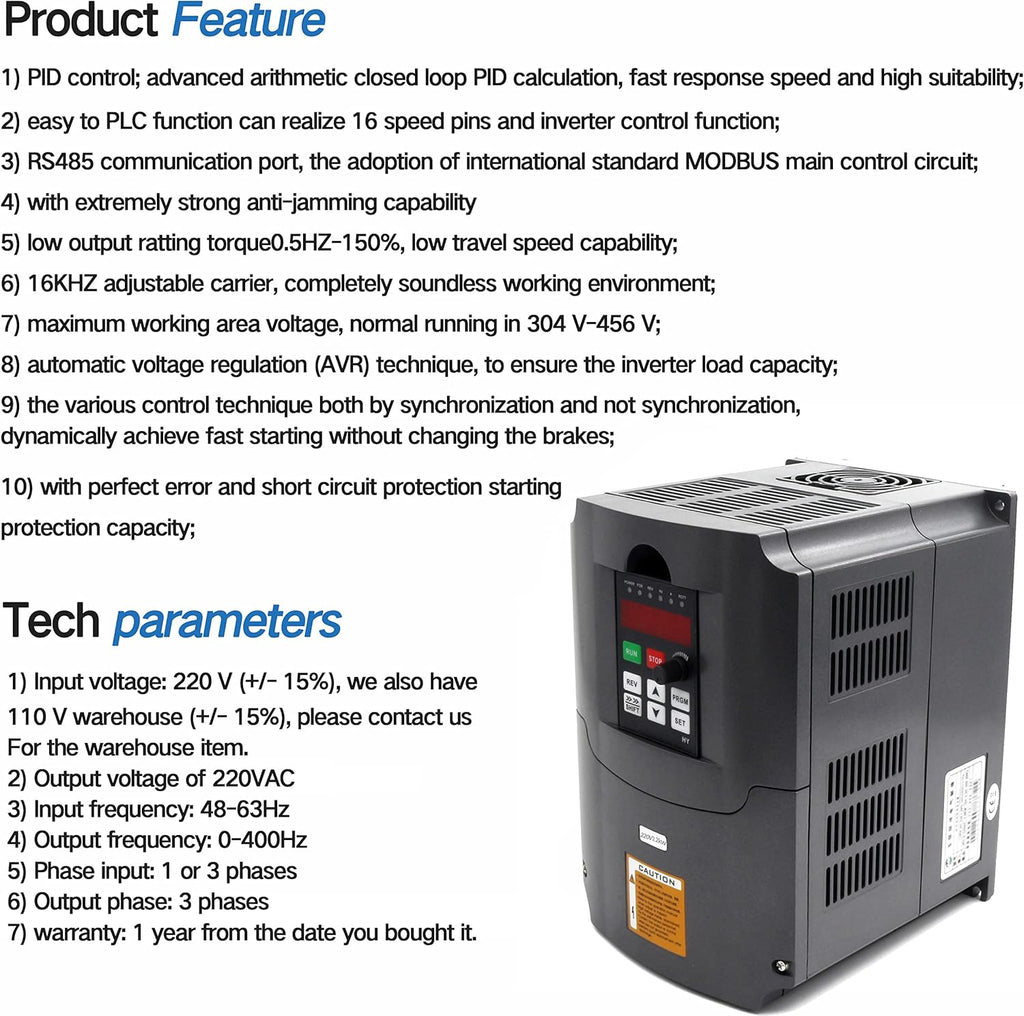 2.2KW 220V VFD Drive Inverter Frequency Converter Single Phase Input 3 Phase Output O8849