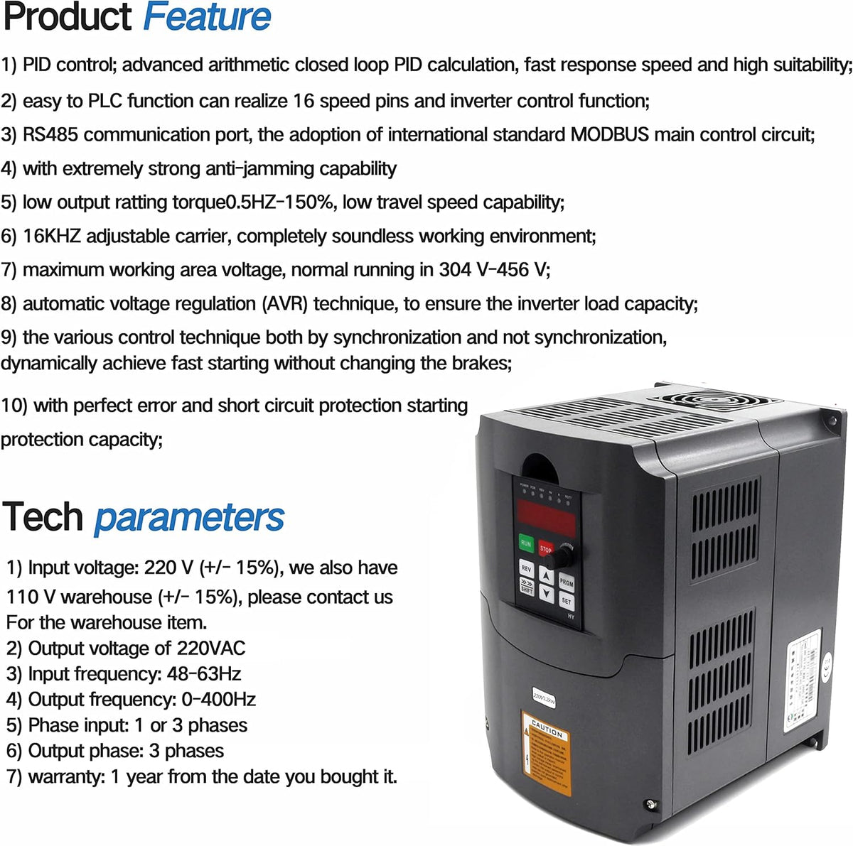 2.2KW 220V VFD Drive Inverter Frequency Converter Single Phase Input 3 Phase Output O8849