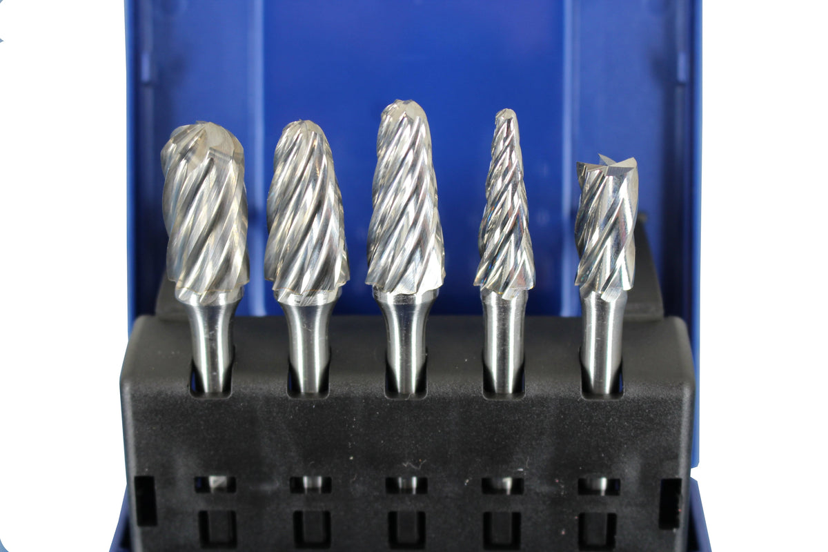 5 PC Set Aluminum Cut Carbide Rotary Burr File, 1/4" Shank Y432