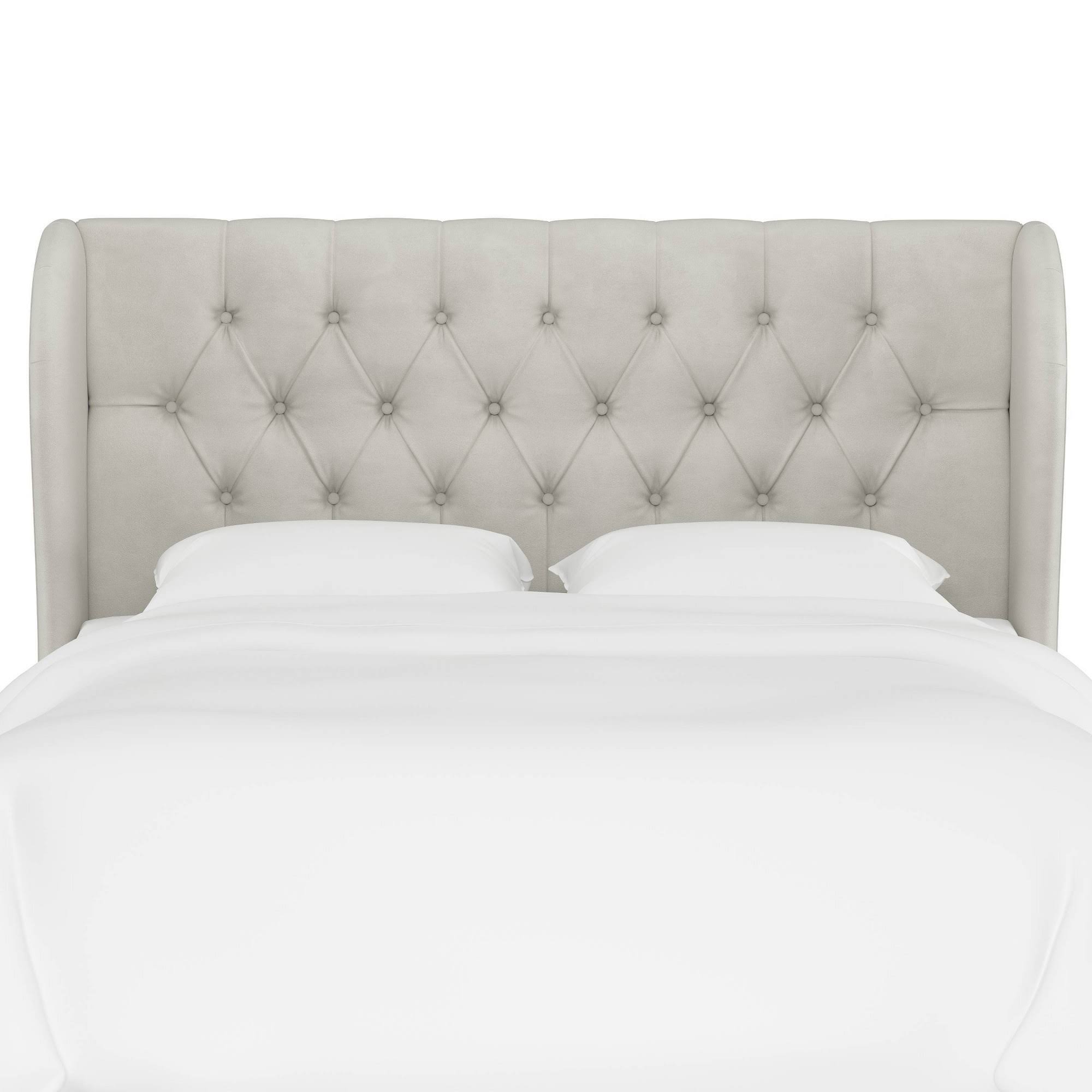 Tufted Wing Back Headboard California King Velvet Light Gray P783833