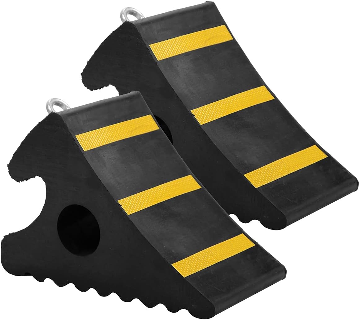 2 Pack Rubber Wheel Chocks with Metal Handle, 11.2 x 7.6 x 6" H46111
