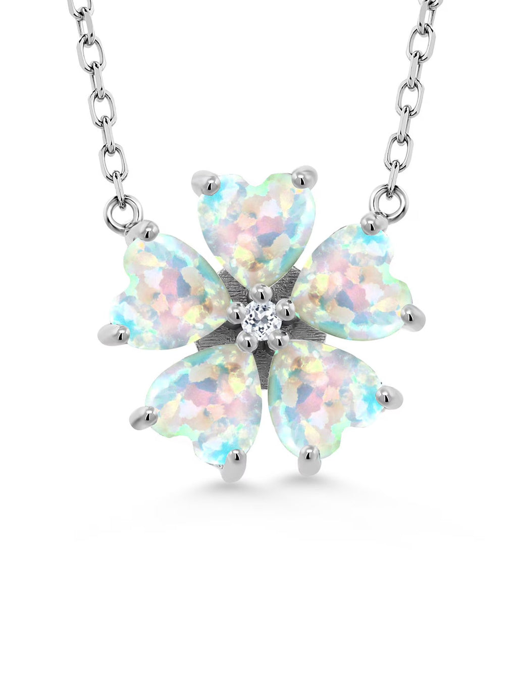 925 Sterling Silver White Opal and White Topaz Pendant Necklace with 18 inch Chain J57185