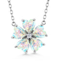 925 Sterling Silver White Opal and White Topaz Pendant Necklace with 18 inch Chain J57185