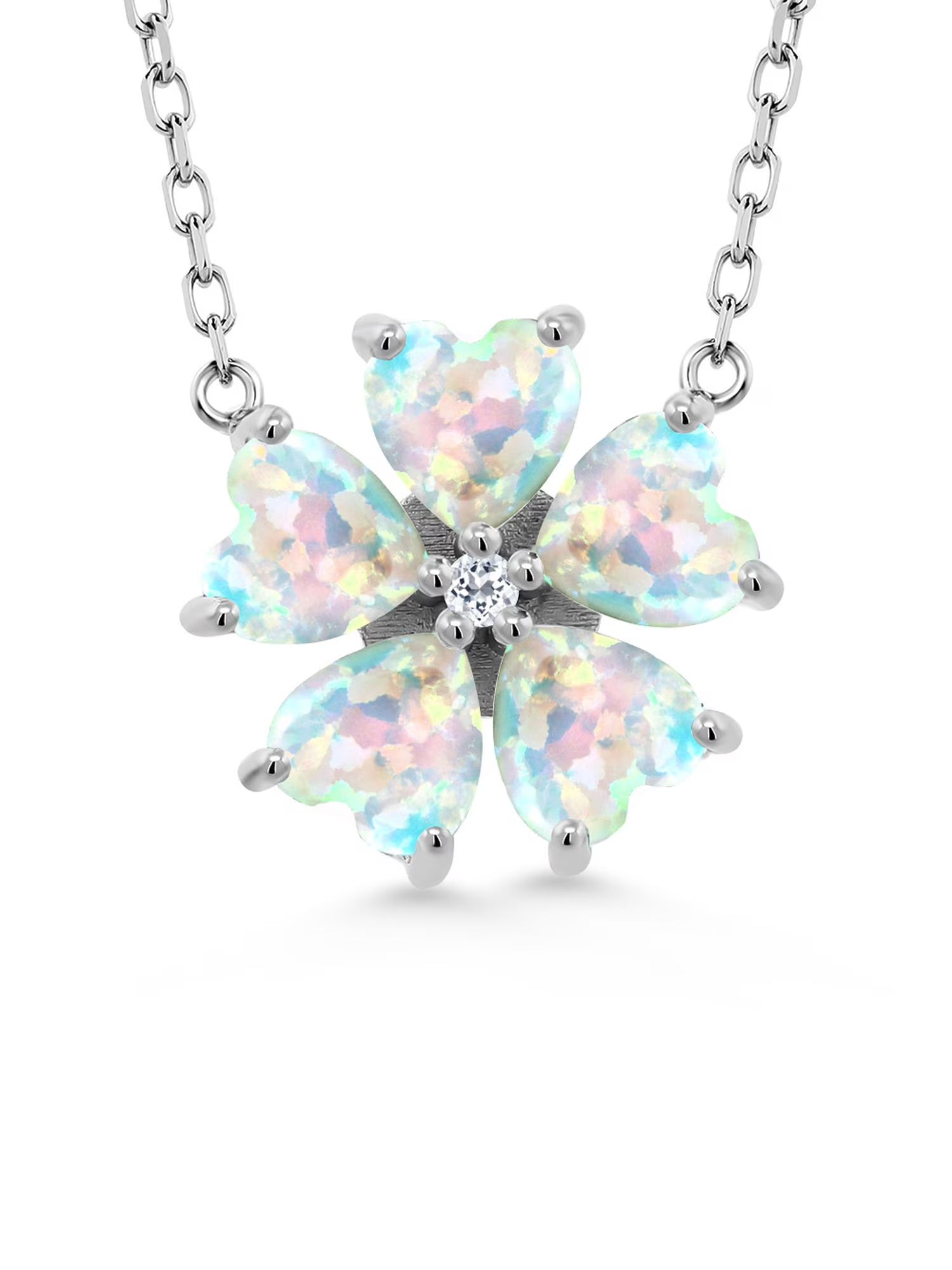 925 Sterling Silver White Opal and White Topaz Pendant Necklace with 18 inch Chain J57185