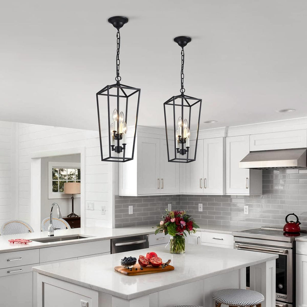 Black 4-Light Iron Cage Pendant Ceiling Light O8569