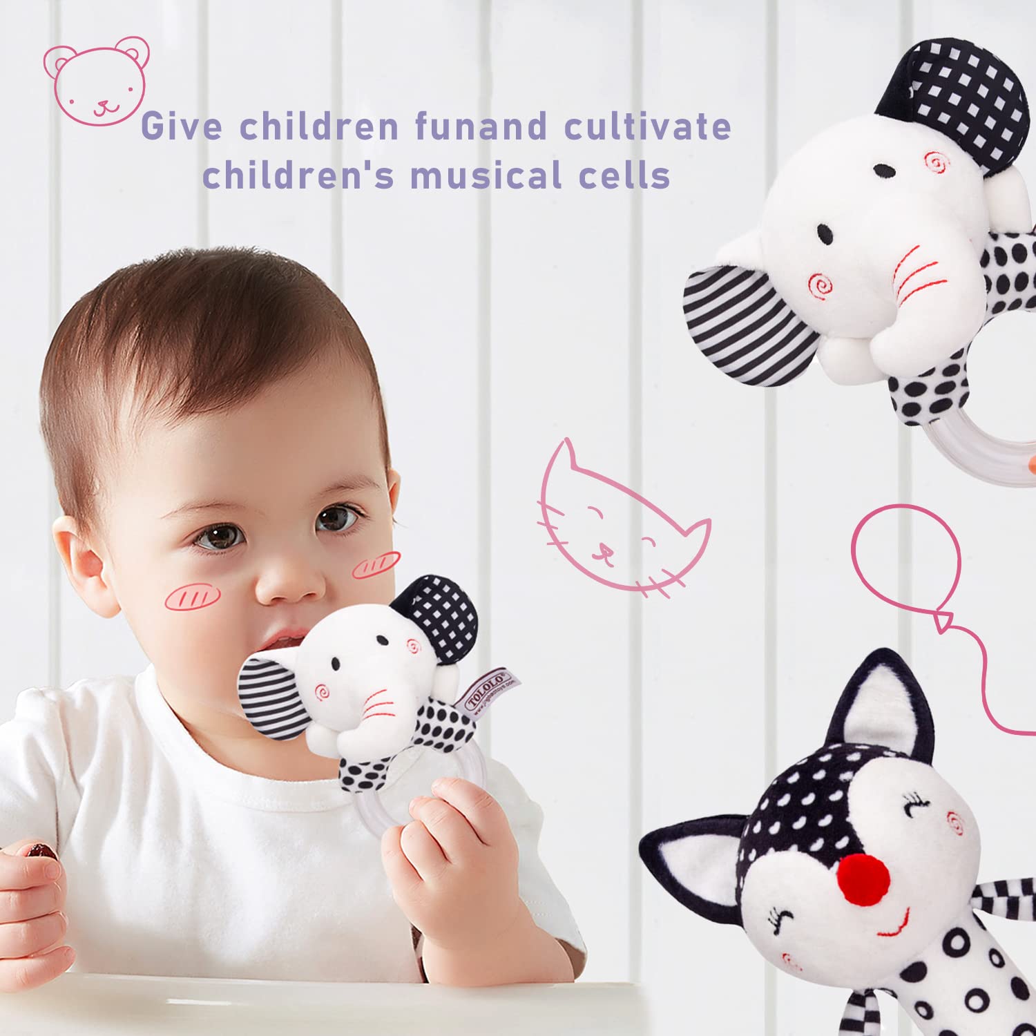Baby Soft Rattles Teether Plush Rings for Infants 0 3 6 Months G4296