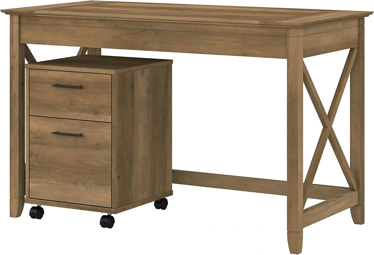 48W Reclaimed Pine Writing Desk with 2 Drawer Mobile File Cabinet B39546
