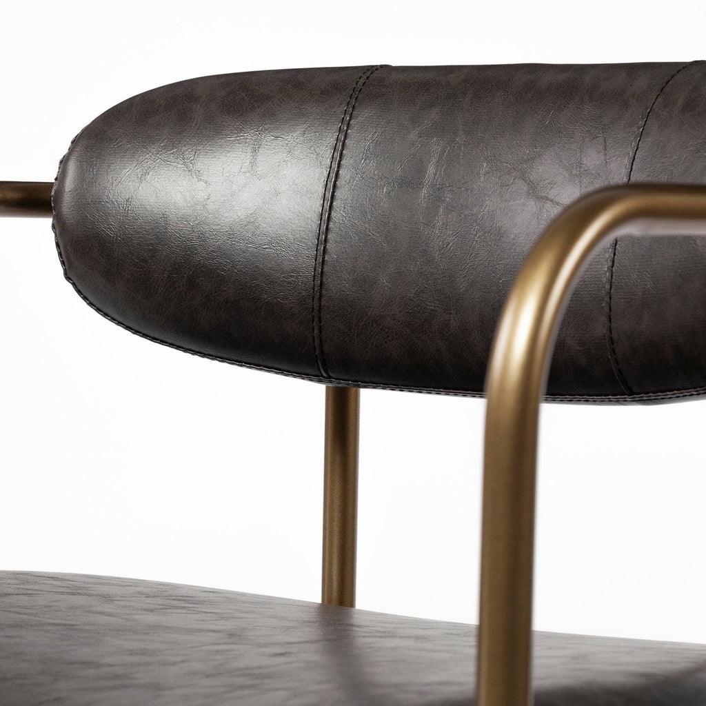 Brown Faux Leather Seat Gold Metal Bar Stool K494665
