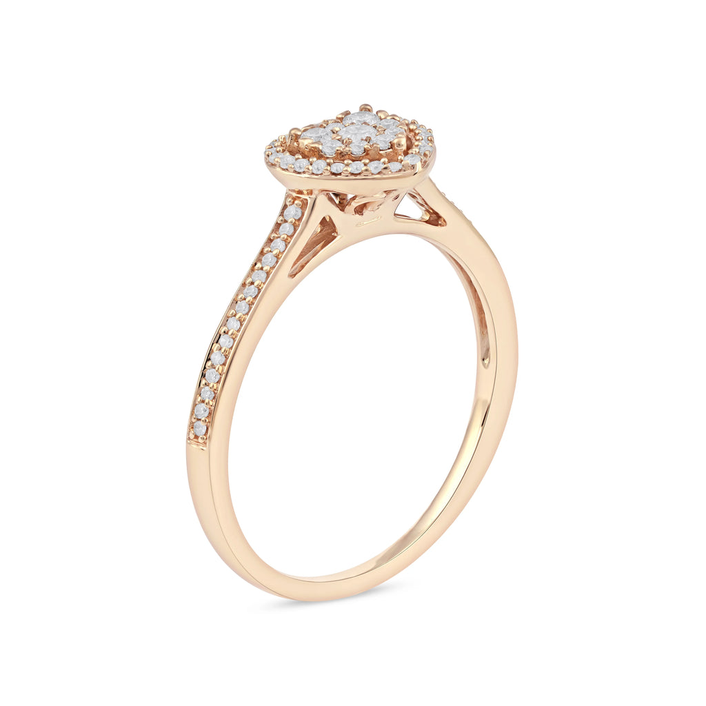 1/4ct TW Diamond 10K Yellow Gold Heart Shaped Cluster Halo Engagement Ring I532311