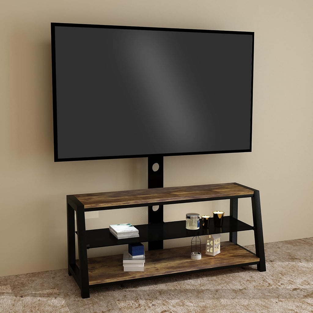 Swivel Floor TV Stand with Adjustable Tempered Wooden Shelves C540