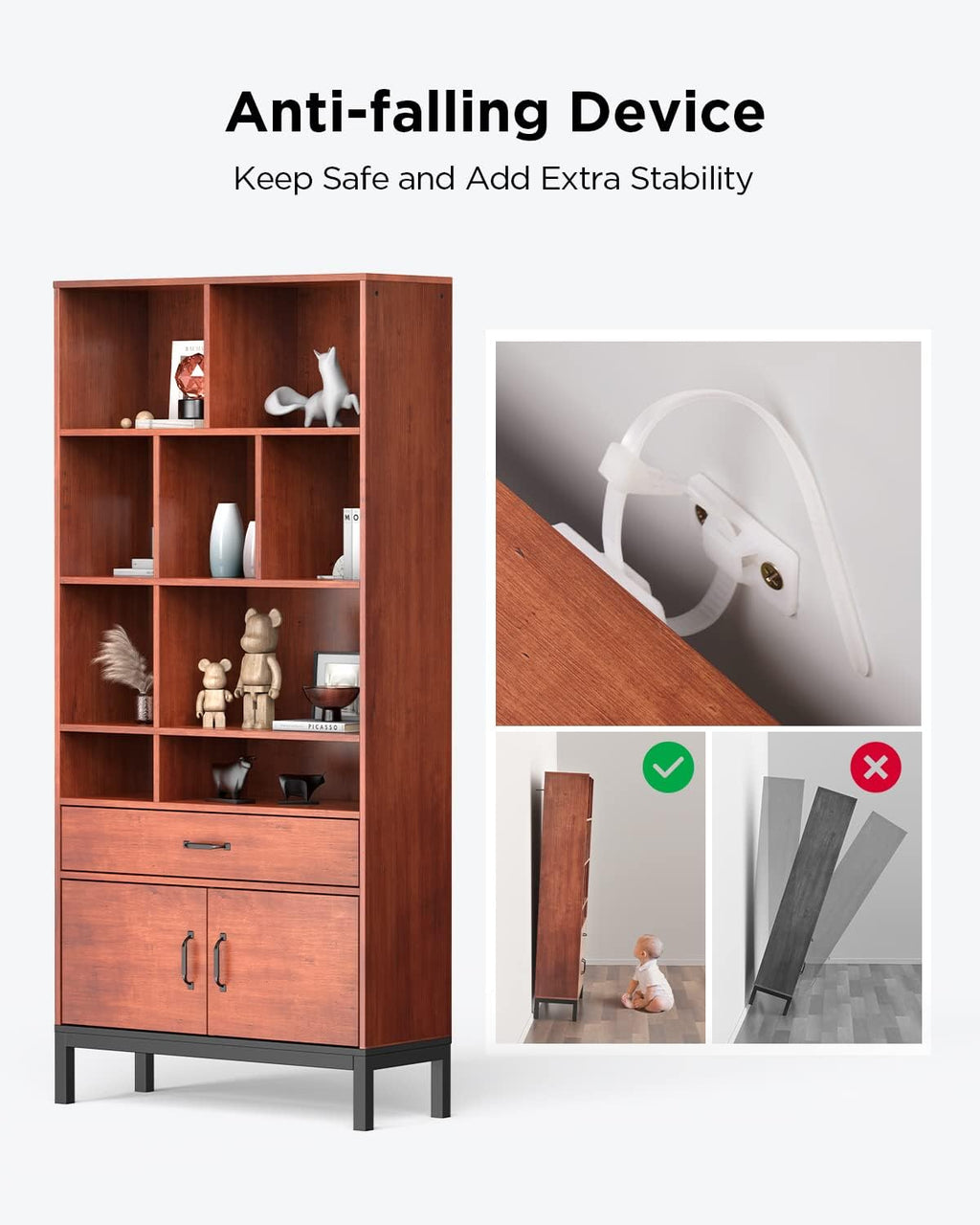 Brown 4 Tier Bookcase with Doors and Drawers R47966