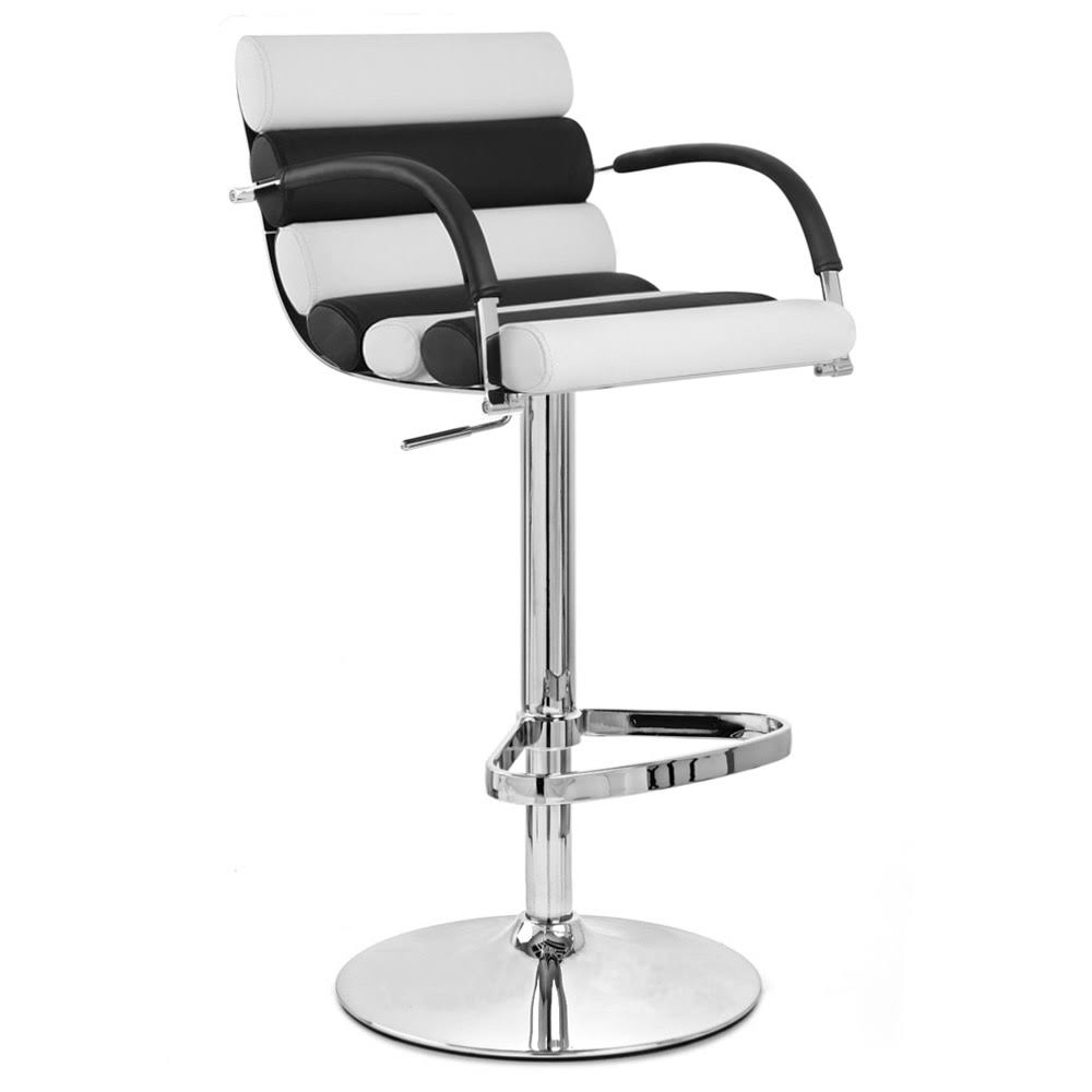 Black and White Adjustable Height Swivel Bar Stool with Chrome Base C312857