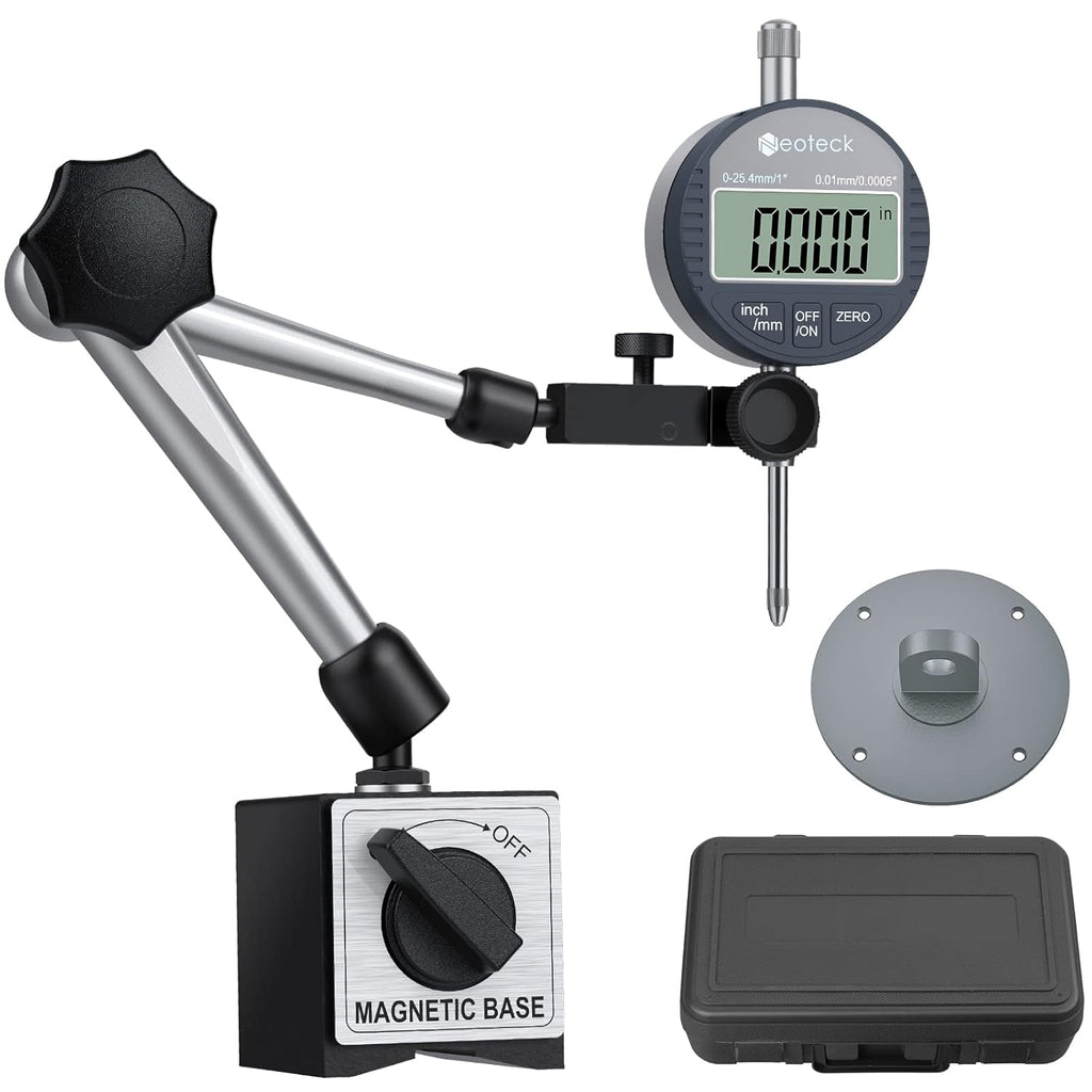 Digital Dial Indicator Gauge and Magnetic Base Set with Storage Case, 0-1inch/ 25.4mm, 0.01mm/ 0.0005 Inch, Black S12137