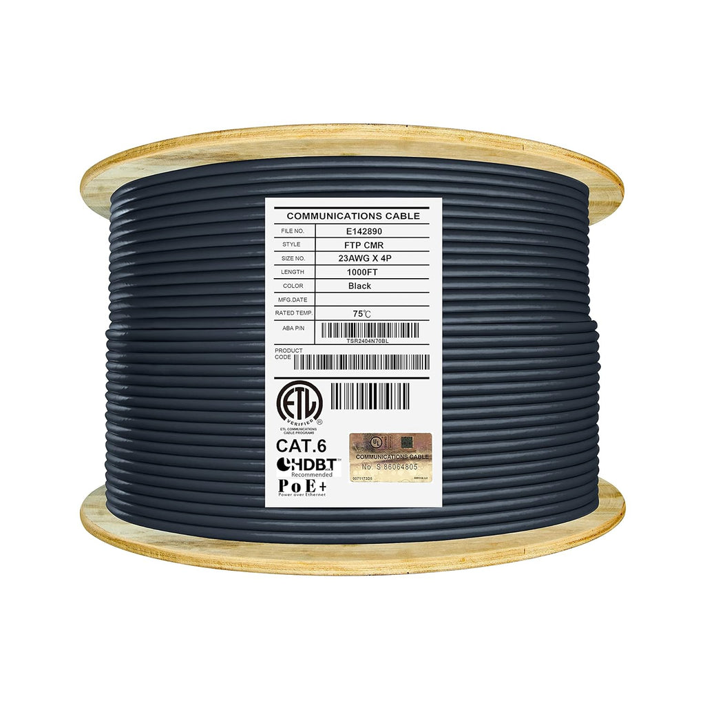 Cat6 Shielded Riser 1000ft F/UTP 23AWG Solid Bare Copper 550MHz Bulk Ethernet Cable Reel White Q9948
