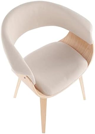 Vintage Mid-Century Modern Dining Accent Chair Fabric Natural Wood Cream Z74748