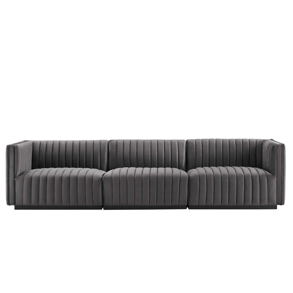 Black Gray Performance Velvet Sofa V4118