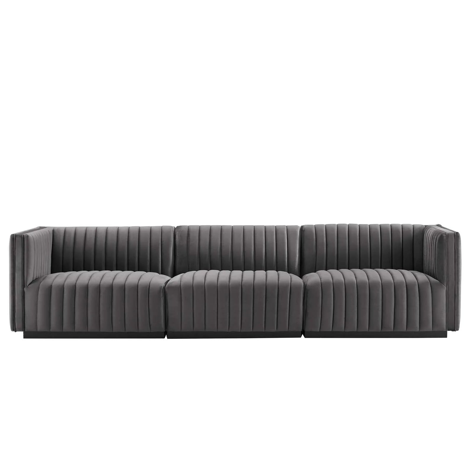 Black Gray Performance Velvet Sofa V4118