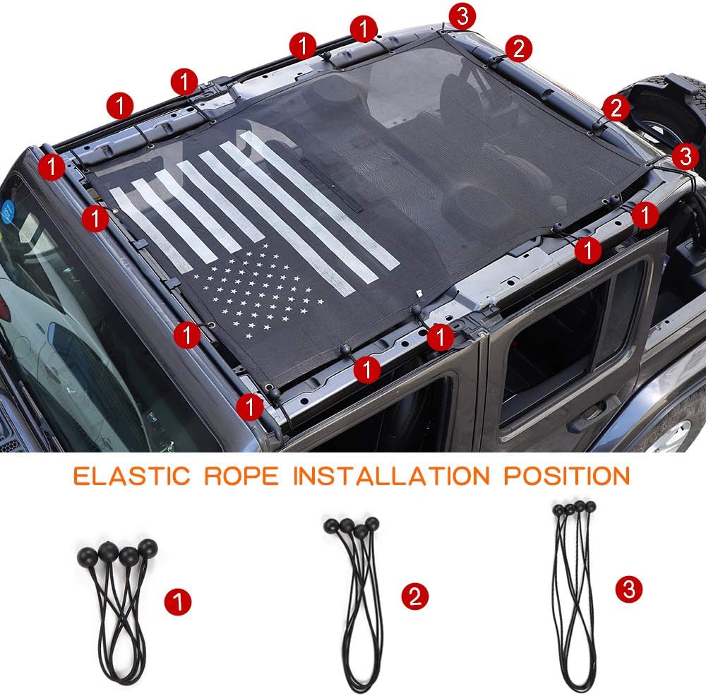 Mesh Shade Top Sunshade Screen for Jeep Wrangler JL JLU, USA Flag, Polyester, Black Q54527