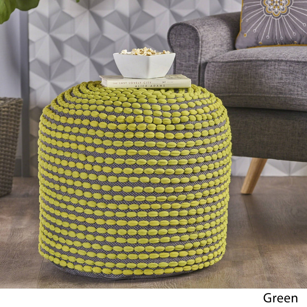 Green Handcrafted Fabric Ottoman Pouf K91908
