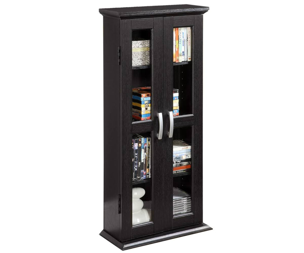Black Wood Media Storage Tower Cabinet A210