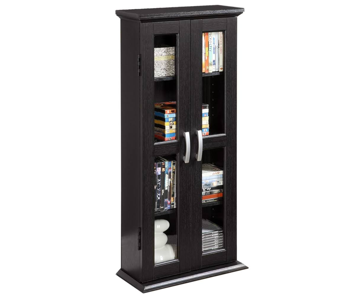 Black Wood Media Storage Tower Cabinet A210